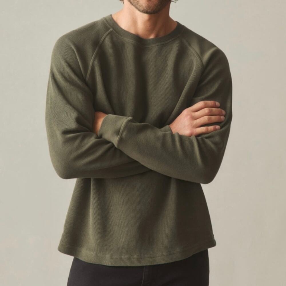 American Giant Men's French Rib Crew Small Olive Green Thermal Sweater Cotton